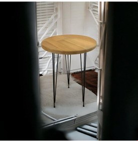 Resim Masif Panel Ahşap Yan Sehpa Firkete Ayaklı Naturel 