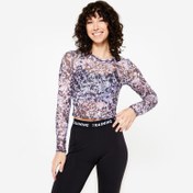 Resim Uzun Kollu Crop Top Tişört - Çok Renkli 