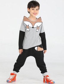 Resim Casabony Tilki Baggy Erkek Çocuk Pantolon + T-shirt Takım-gri - Siyah 