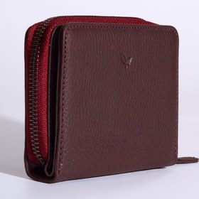Resim Vera - Kadın Bordo Zip Around Hakiki Deri Cüzdan 