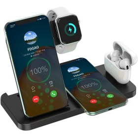 Resim pazariz 4 In1 Wireless Charger Kablosuz Şarj Istasyonu Standı 15 Watt Android Ve Ios Uyumlu Siyah 