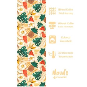 Resim Sarı Ananas Karpuz Muz Desenli Baskılı Süet Runner Masa Örtüsü 