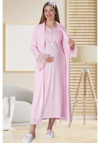 Resim Mecit Pijama Mecit 5417 Pembe Uzun Sabahlıklı Lohusa Gecelik Takımı 