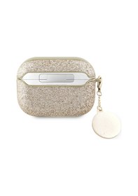 Resim Apple Uyumlu AirPods Pro 2 Kılıf Guess Lisanslı Glitter Elmas Kalp Süs Zincirli Gold 