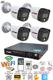Resim Fury 4 Kameralı 1080P 2 MP Görüntü Gece Renkli Full HD Ultra LED Gece Renkli Güvenlik Kamerası Seti 500 GB 