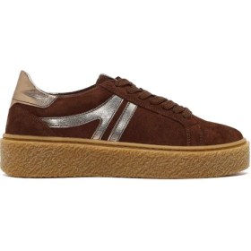 Resim Derimod Kadın Kahverengi Bağcıklı Kalın Tabanlı Süet Deri Sneaker 25AFD511110 