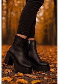 Resim Kadın Blok Platform Topuklu Bot Siyah 