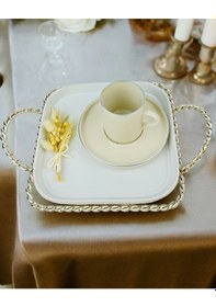 Resim Spark Gümüş Söz Tepsisi Ve Damat Kahve Fincanı Gold Gold 