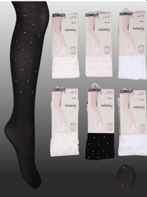 Resim Kıpırık Baby 1'li Kız Çocuk İnce Simli Puantiye Detaylı Külotlu Çorap Beyaz-1243 Beyaz 