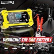 Resim COREBOX 12V 10A Akıllı Otomatik Pil Şarj Cihazı ve Bakım Aleti Çim Biçme Makinesi, Tekne, Denizcilik, Araba, AGM/GEL/LiFePO4 Kurşun Asit Bataryalar için - Tam Otomatik Damlama Şarj Cihazı Aşırı Şarj Koruma, LCD Ekran, 220-240V AC Güç (Pil Dahil Değildir), Taşınabilir Şarj 