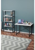 Resim Metal Kitaplık 5 Raflı + 60x90 Cm Çalışma Masası Beyaz 
