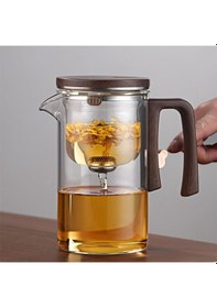 Resim Qerhome Borosilikat Cam Ahşap Kapak Ve Sap Detaylı Mıknatıs Özellikli Lüks Bitki Çayı Demliği 520 Ml Şeffaf 