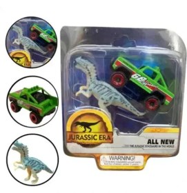 Resim Die Cast Metal Yeşil Pikap ve Gri Dinozor 