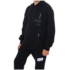 Resim Ekkokids Erkek Çocuk Kapüşonlu Kanguru Cepli Can't Do It Yazılı Sweatshirt-13386-siyah Siyah 