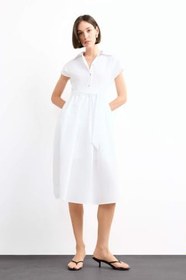 Resim DeFacto Terry Cotton Kısa Kollu Kemerli Midi Elbise, G0392AX25SM 