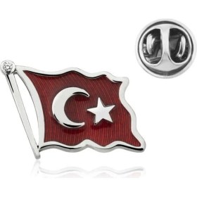 Resim 925 Gümüş Türk Bayrağı 925 Ayar Gümüş Rozet 