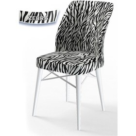 Resim Canisa Flex Serisi, Üst Kalite Mutfak Sandalyesi, 6 Adet Zebra Desen Sandalye, Gürgen Beyaz Ahşap Ayak Sandalye Zebra Desen Ayaklar Beyaz 