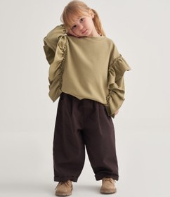 Resim Unisex Çocuk Gabardin Pilili Pantolon Kahve - 2-3 Yaş 