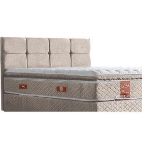 Resim Gümüş Çift Kişilik Baza Başlık Real Pedli Yatak Seti Krem 180 x 200 