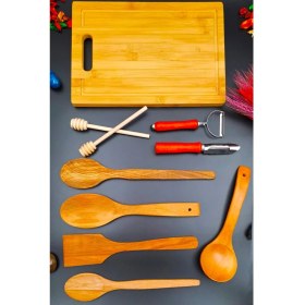 Resim El Işçiliği Doğal Ahşap Mutfak Seti, 10 Parça, Şık ve Kullanışlı 