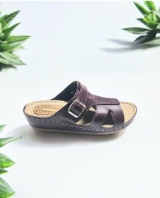 Resim Kadın Topuk Dikeni Jelli Tokalı Taraklı Ayak Uyumlu Lastikli Ev Dışarı Terlik Bordo 