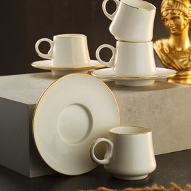 Resim Sandro Moreno 1453 Line Gold Yüzük 12 Parça 6 Kişilik Kahve Fincan Takımı 90 ml 