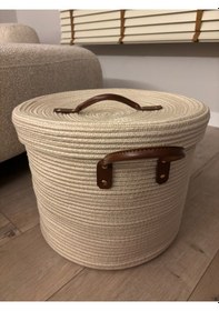 Resim Mavaux Armonia Deri Saplı Kapaklı Kirli Çamaşır Sepeti Düzenleme Sepeti Oyuncak Sepeti Krem 