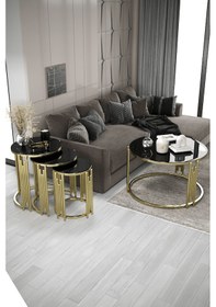 Resim Piyano Set Orta Sehpa Takımı Gold Siyah 