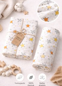 Resim KRN MODA Çok Amaçlı Müslin Örtü, Müslin Bebek Battaniyesi, %100 Pamuk Müslin Bez,80*90 Cm 