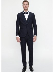 Resim Morven Erkek Lacivert Santorin Ceremonia Jakarlı Slim Fit Dar Ke Lacivert 