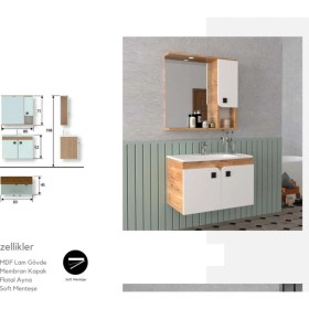Resim Evros Deko Banyo Dolabı 80 cm Beyaz - Ceviz 