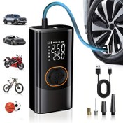 Resim Taşınabilir Dijital Basınç Göstergeli Lastik Şişirme Pompası, 150PSI Şarj Edilebilir Pil ile Araba, Motosiklet ve Bisiklet için Kablosuz Hava Kompresörü - LED Işıklı Siyah 