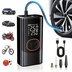 Resim Taşınabilir Dijital Basınç Göstergeli Lastik Şişirme Pompası, 150PSI Şarj Edilebilir Pil ile Araba, Motosiklet ve Bisiklet için Kablosuz Hava Kompresörü - LED Işıklı Siyah 