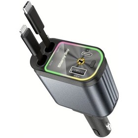 Resim Xuweiwei 4'ü 1 Arada 66w Hızlı Usb-c Şarjlı 180 Ayar Açılı Starry Sky Style Dark Gray Genişletilebilir Araç Şarj Cihazı 