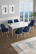 Resim Canisa Han Serisi 70x114 Açılabilir Mdf Mutfak Masası Takımı Beyaz Masa 6 Lacivert Sandalye 