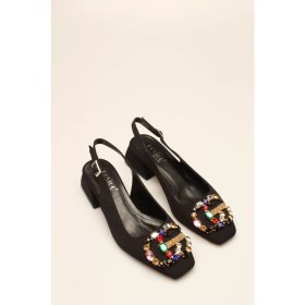 Resim İdil Idil Siyah Saten Taşlı Kadın Topuklu 