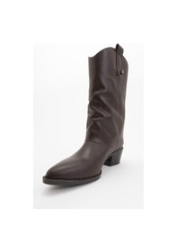 Resim Luvishoes Luvi Shoes Sojo Kahverengi Cilt Hakiki Deri Kalın Topuklu Kısa Çizme Kahverengi Deri 