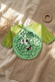 Resim DYZSTAR BerryJoy Unisex Yeşil Üzüm Karakterli Su Geçirmez Uzun Kollu Bebek BLW Mama Önlüğü ve Aktivite Smock 
