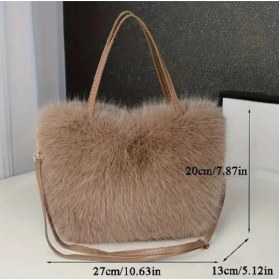 Resim Trendy Chic Kahverengi Peluş Çanta 