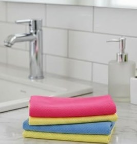 Resim VİPEX Baklava Desen Cam Bezi, 4 Adet 40x40 Cm, Kusursuz Temizlik Bezi, Çok Renkli Mikrofiber Havlu, Banyo ve Mutfak İçin 