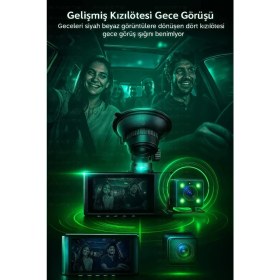 Resim Marsilyan Wifi 1080P Araç Içi 3 Kameralı LCD Ekranlı Gece Görüşlü , G-Sensör , Geri Görüş Kamera 