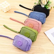 Resim 1 Adet Retro 3 Fermuarlı Kadın Mini Bozuk Para Cüzdanı - Dayanıklı Polyester Kompakt Fermuarlı Çanta, Kart Yuvaları ve Bilek Kayışı, Yağsız Kenarlar, Pürüzsüz Dokulu, Karışık Renkler (Pembe, Yeşil, Mavi, Siyah, Mor) Günlük Eşyalar & Moda Aksesuarları İçin 