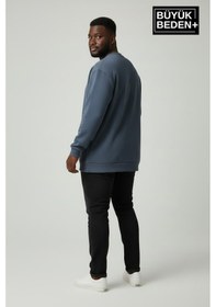 Resim Süperlife Erkek Büyük Beden California 1974 Baskılı Bisilet Yaka İnce Sweatshirt Spr26bsw956-2 Mavi 