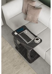 Resim Desk Çalışma Sehpası, Laptop Sehpası, Çift Ayaklı Geniş Yüzey Siyah Mermer 