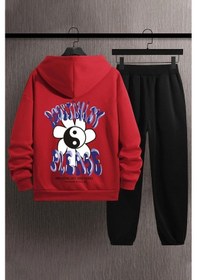 Resim Uyguntarz Unisex Positivity Baskılı Eşofman Takımı Kırmızı 