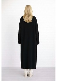 Resim Mamayaga Kadın Tesettüre Uygun Maxi Boy Uzun Kol Spor Şık Örgü Triko Curve Uyumlu Hırka Ceket Siyah 