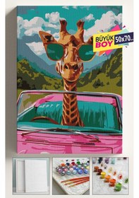 Resim Sayılarla Boyama Seti Numaralı Tuval Fırça Boya Dahil Kasnaklı Set 50x70 Cm - Araba Zürafa 