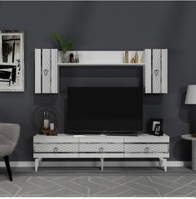 Resim İpek 180 Cm Tv Ünitesi Ve Konsol 2'li Salon Takımı Beyaz-gümüş 