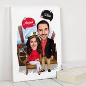 Resim Gemici Sevgililer Karikatürlü Kanvas Tablo 