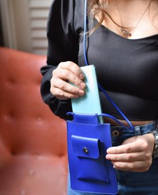 Resim DK LEATHER Lacivert Omuz Askılı Küçük Telefon Çantası Kılıfı / Tüm Telefonlarla Uyumlu Yürüyüş Çantası 